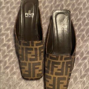 Authentic Fendi mules with kitten heels.